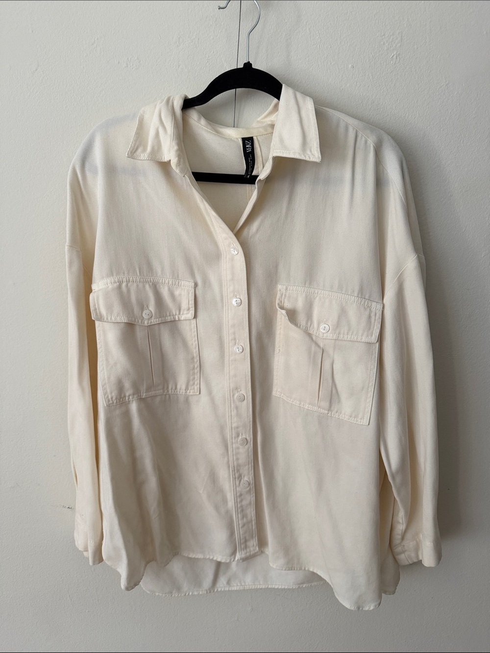 Cream Button-Up Shirt with Chest Pockets